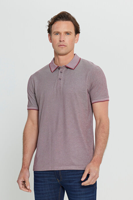 Slim Fit Dar Kesim Kıvrılmaz Polo Yaka Kısa Kollu Bordo Tişört resmi