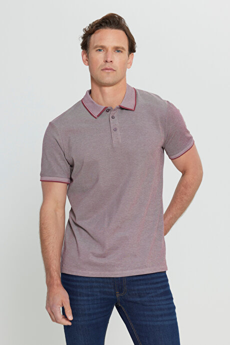 Slim Fit Dar Kesim Kıvrılmaz Polo Yaka Kısa Kollu Bordo Tişört resmi