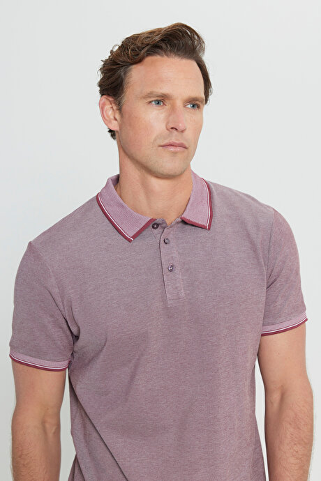Slim Fit Dar Kesim Kıvrılmaz Polo Yaka Kısa Kollu Bordo Tişört resmi