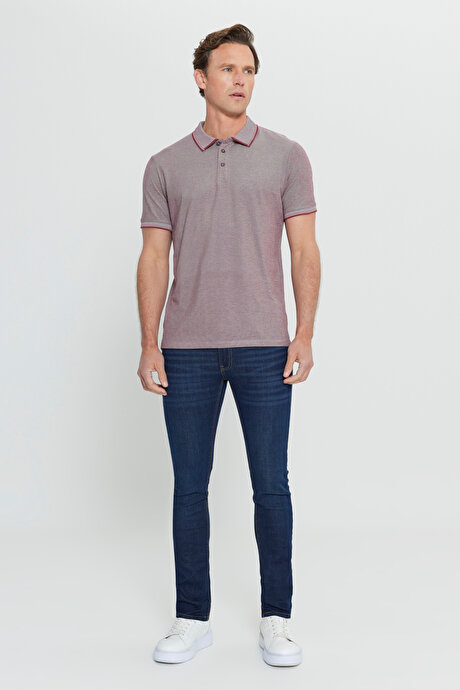 Slim Fit Dar Kesim Kıvrılmaz Polo Yaka Kısa Kollu Bordo Tişört resmi