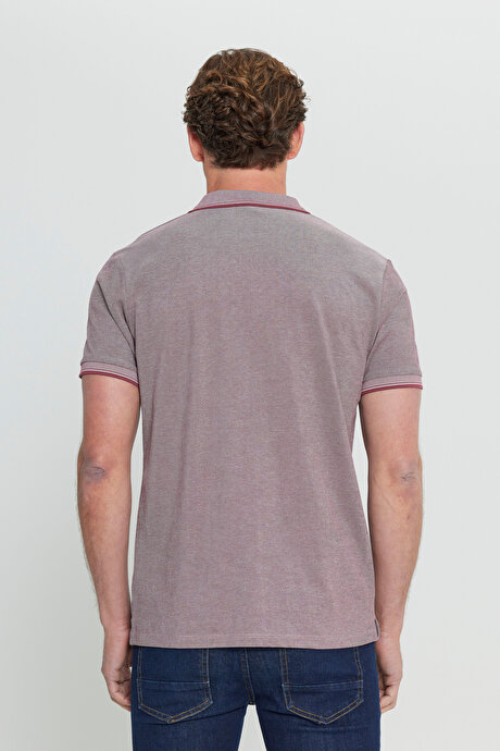 Slim Fit Dar Kesim Kıvrılmaz Polo Yaka Kısa Kollu Bordo Tişört resmi
