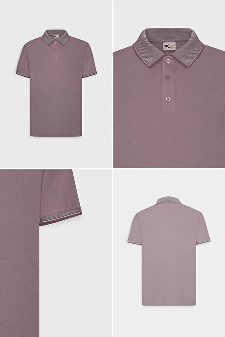 Slim Fit Dar Kesim Kıvrılmaz Polo Yaka Kısa Kollu Bordo Tişört resmi