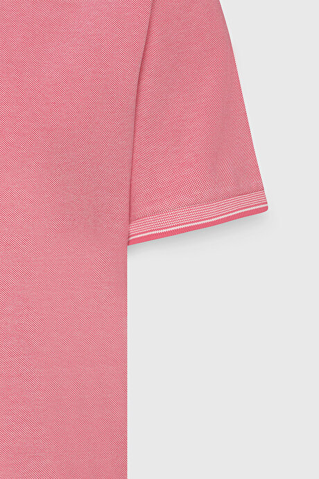 Slim Fit Dar Kesim Kıvrılmaz Polo Yaka Kısa Kollu Fuşya-Beyaz Tişört resmi
