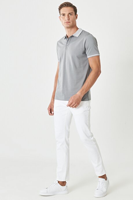 Slim Fit Dar Kesim Kıvrılmaz Polo Yaka Kısa Kollu Gri-Gri Tişört resmi