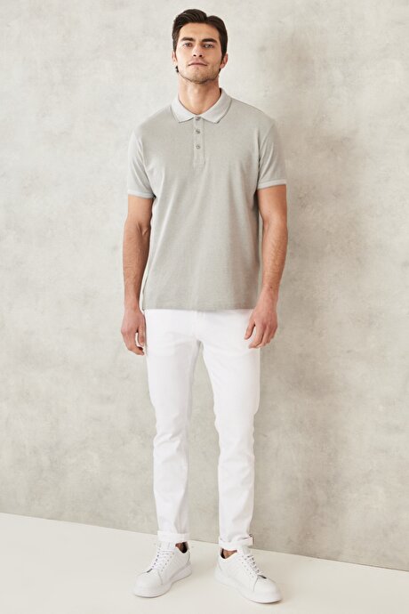 Slim Fit Dar Kesim Kıvrılmaz Polo Yaka Kısa Kollu Gri Tişört resmi