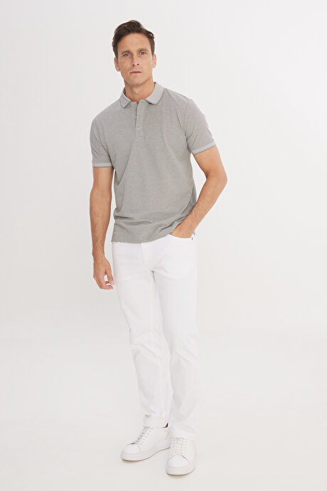 Slim Fit Dar Kesim Kıvrılmaz Polo Yaka Kısa Kollu Gri Tişört resmi