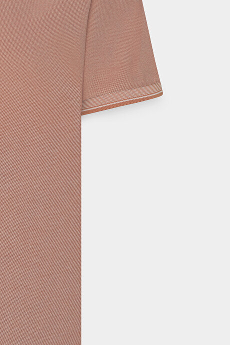 Slim Fit Dar Kesim Kıvrılmaz Polo Yaka Kısa Kollu Kiremit-Bej Tişört resmi