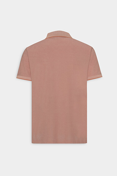 Slim Fit Dar Kesim Kıvrılmaz Polo Yaka Kısa Kollu Kiremit-Bej Tişört resmi