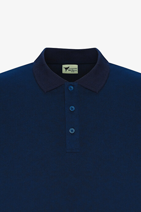 Slim Fit Dar Kesim Kıvrılmaz Polo Yaka Kısa Kollu Lacivert Tişört resmi