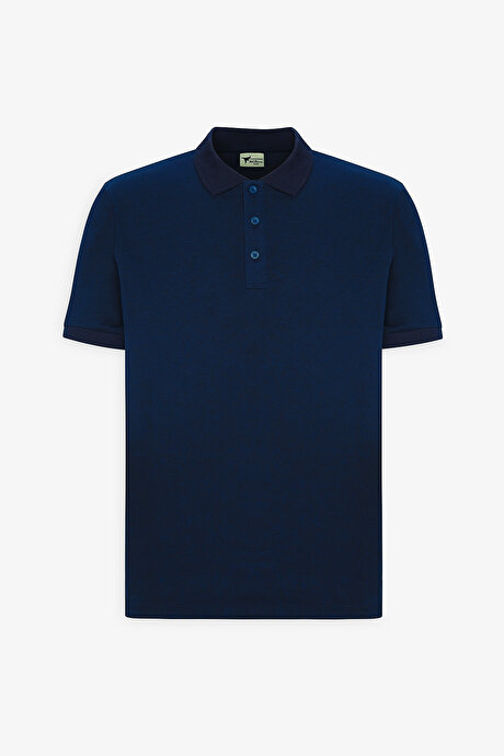 Slim Fit Dar Kesim Kıvrılmaz Polo Yaka Kısa Kollu Lacivert Tişört resmi