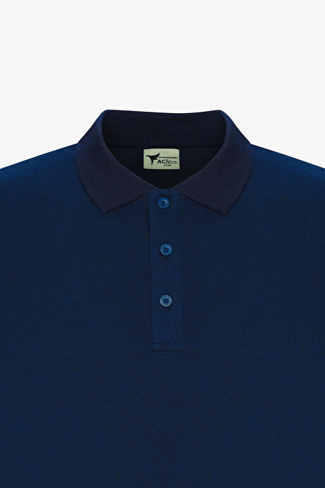 Slim Fit Dar Kesim Kıvrılmaz Polo Yaka Kısa Kollu Lacivert Tişört resmi