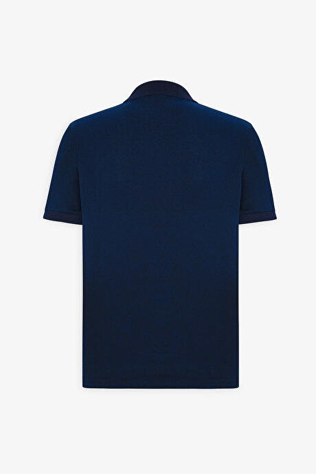 Slim Fit Dar Kesim Kıvrılmaz Polo Yaka Kısa Kollu Lacivert Tişört resmi
