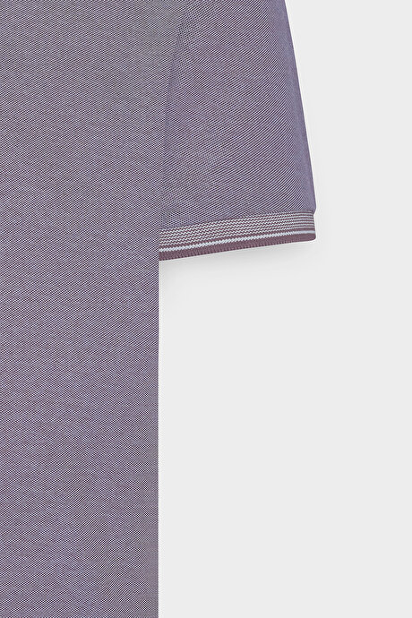 Slim Fit Dar Kesim Kıvrılmaz Polo Yaka Kısa Kollu Mor-Beyaz Tişört resmi