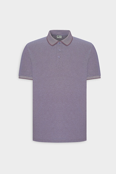 Slim Fit Dar Kesim Kıvrılmaz Polo Yaka Kısa Kollu Mor-Beyaz Tişört resmi