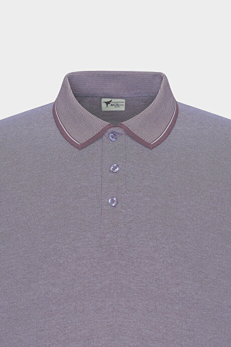 Slim Fit Dar Kesim Kıvrılmaz Polo Yaka Kısa Kollu Mor-Beyaz Tişört resmi