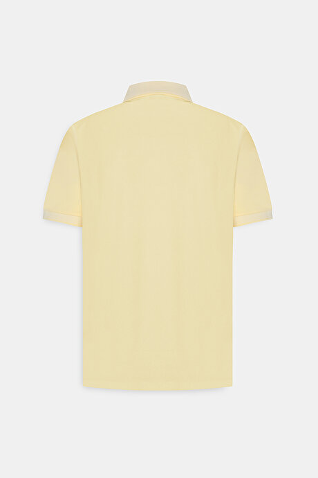 Slim Fit Dar Kesim Kıvrılmaz Polo Yaka Kısa Kollu Sarı-Beyaz Tişört resmi