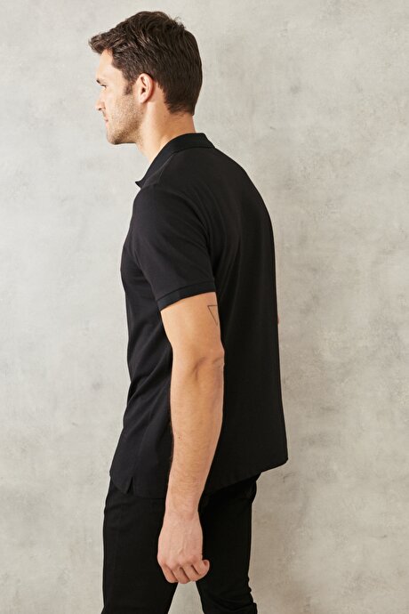 Slim Fit Dar Kesim Kıvrılmaz Polo Yaka Kısa Kollu Siyah-Siyah Tişört resmi