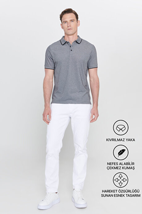 Slim Fit Dar Kesim Kıvrılmaz Polo Yaka Kısa Kollu Siyah Tişört resmi