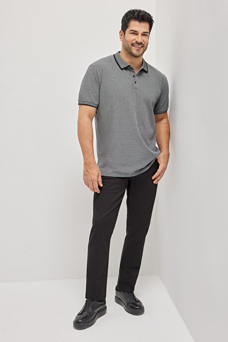 Slim Fit Dar Kesim Kıvrılmaz Polo Yaka Kısa Kollu Siyah Tişört resmi
