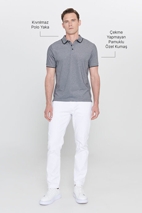 Slim Fit Dar Kesim Kıvrılmaz Polo Yaka Kısa Kollu Siyah Tişört resmi