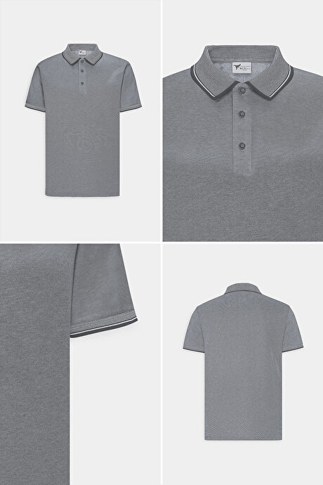 Slim Fit Dar Kesim Kıvrılmaz Polo Yaka Kısa Kollu Siyah Tişört resmi