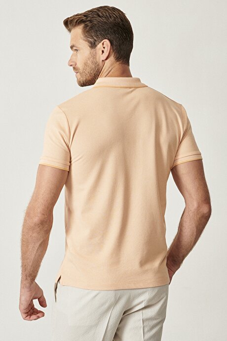 Düğmeli Polo Yaka Cepsiz Slim Fit Dar Kesim Düz Turuncu Tişört resmi
