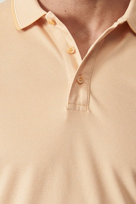 Düğmeli Polo Yaka Cepsiz Slim Fit Dar Kesim Düz Turuncu Tişört resmi