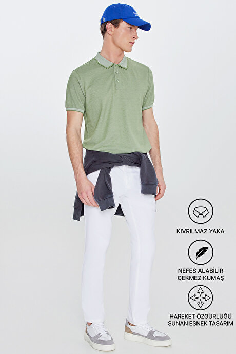 Slim Fit Dar Kesim Kıvrılmaz Polo Yaka Kısa Kollu Yeşil Tişört resmi