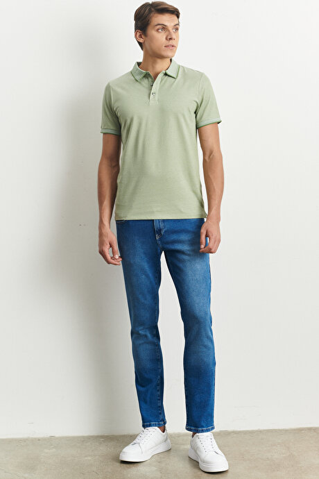 Slim Fit Dar Kesim Kıvrılmaz Polo Yaka Kısa Kollu Yeşil Tişört resmi