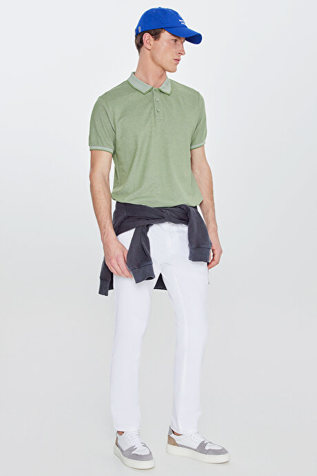 Slim Fit Dar Kesim Kıvrılmaz Polo Yaka Kısa Kollu Yeşil Tişört resmi