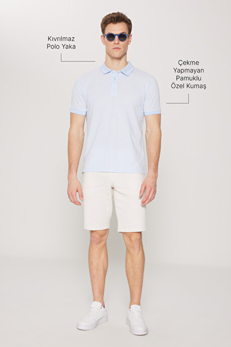 Slim Fit Dar Kesim Kıvrılmaz Polo Yaka Kısa Kollu Açık Mavi Tişört resmi