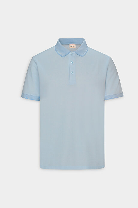 Slim Fit Dar Kesim Kıvrılmaz Polo Yaka Kısa Kollu Açık Mavi Tişört resmi