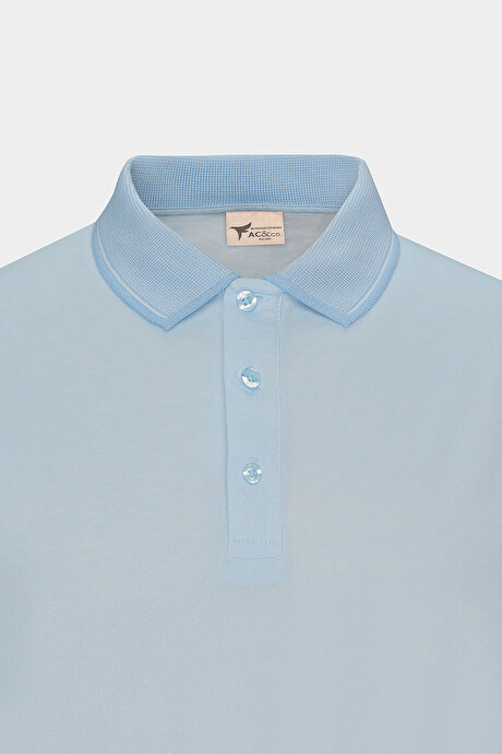 Slim Fit Dar Kesim Kıvrılmaz Polo Yaka Kısa Kollu Açık Mavi Tişört resmi