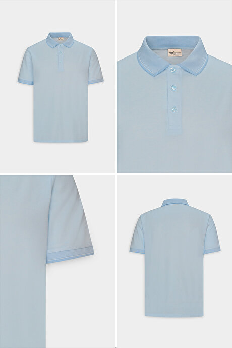 Slim Fit Dar Kesim Kıvrılmaz Polo Yaka Kısa Kollu Açık Mavi Tişört resmi