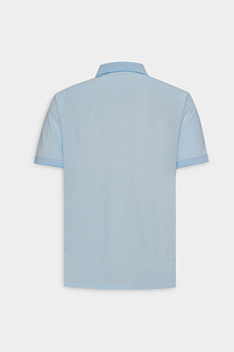 Slim Fit Dar Kesim Kıvrılmaz Polo Yaka Kısa Kollu Açık Mavi Tişört resmi