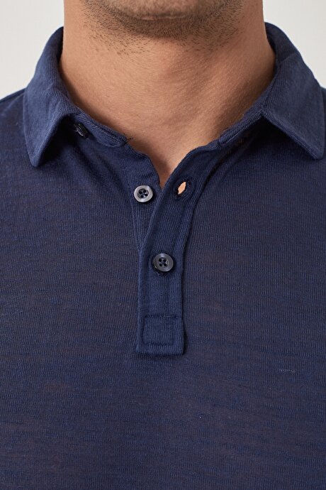 Slim Fit Dar Kesim Polo Yaka %100 Pamuk Lacivert Tişört resmi