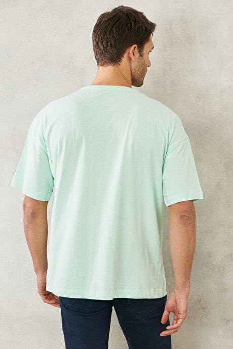 Oversize Fit Geniş Kesim %100 Pamuk Bisiklet Yaka Mint Tişört resmi
