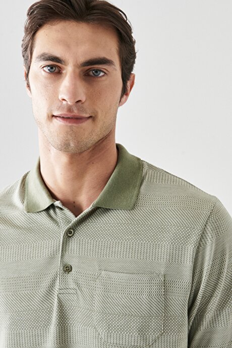 Comfort Fit Rahat Kesim Polo Yaka Açık Yeşil Tişört resmi