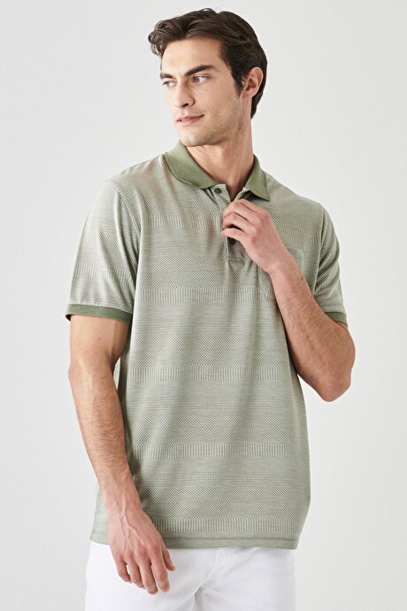 Comfort Fit Rahat Kesim Polo Yaka Açık Yeşil Tişört resmi