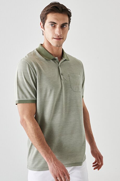 Comfort Fit Rahat Kesim Polo Yaka Açık Yeşil Tişört resmi