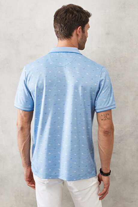 Comfort Fit Rahat Kesim Polo Yaka Desenli Casual Koyu Mavi Tişört resmi