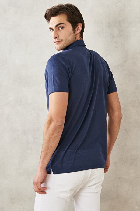 Slim Fit Dar Kesim Polo Yaka Casual Lacivert Tişört resmi