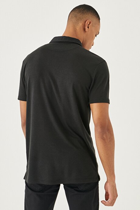 Slim Fit Dar Kesim Polo Yaka Casual Siyah Tişört resmi