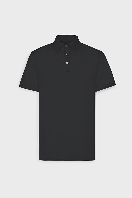 Slim Fit Dar Kesim Polo Yaka Casual Siyah Tişört resmi