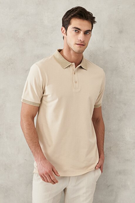 Slim Fit Dar Kesim Polo Yaka %100 Pamuk Safari Tişört resmi