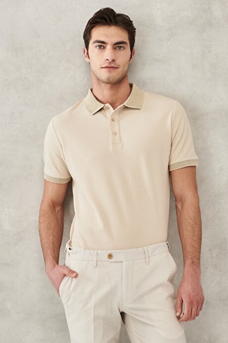 Slim Fit Dar Kesim Polo Yaka %100 Pamuk Safari Tişört resmi