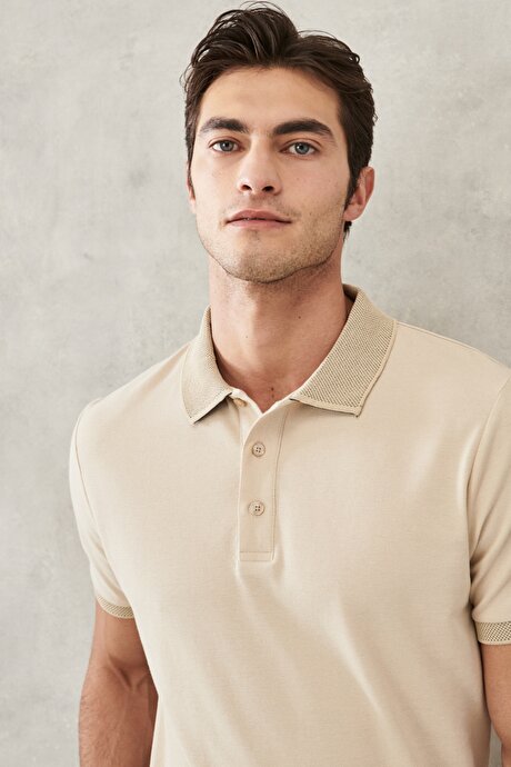 Slim Fit Dar Kesim Polo Yaka %100 Pamuk Safari Tişört resmi