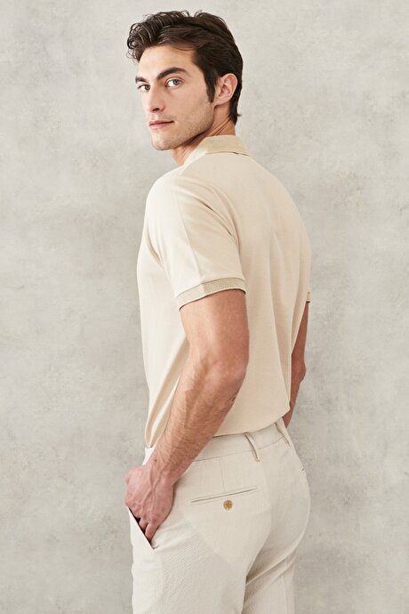 Slim Fit Dar Kesim Polo Yaka %100 Pamuk Safari Tişört resmi
