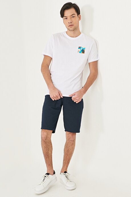 Slim Fit Dar Kesim %100 Pamuk Bisiklet Yaka Baskılı Beyaz Tişört resmi