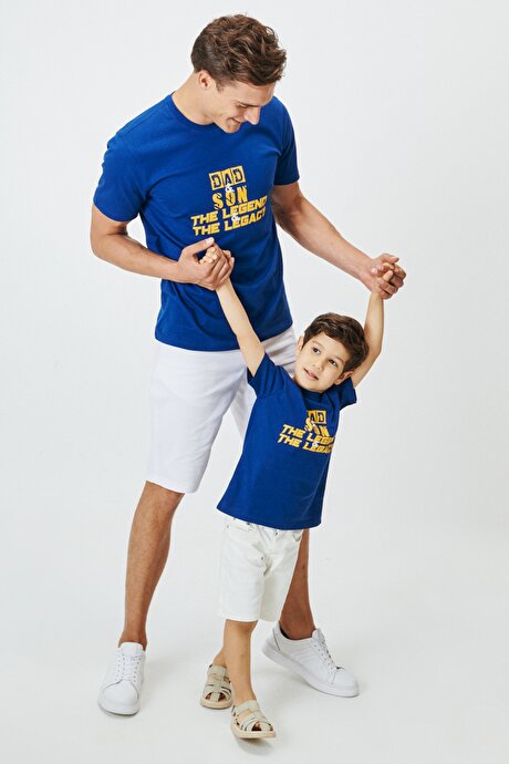 Standart Fit Normal Kesim %100 Pamuk Baskılı Çocuk Açık Lacivert Tişört resmi